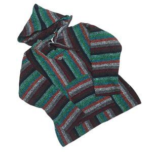 Handmade Mexican Baja Hoodie Poncho Sweatshirt- Size Small - Hippie & Bohemian